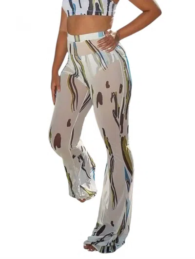 Koy & Victoria Isa Flares Mesh Pants In Ada Print In White
