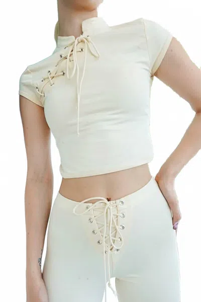 Koy & Victoria Zara Lace Up Crop Top In Butter In White