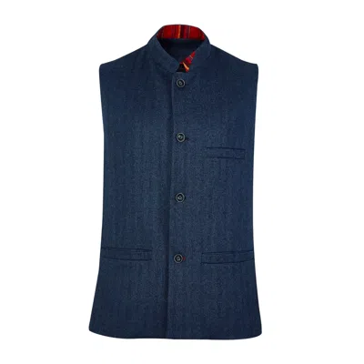 Koy Clothing Men's Blue Navy Herringbone Gilet