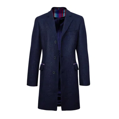 Koy Clothing Men's Blue Navy Wool Herringbone Overcoat