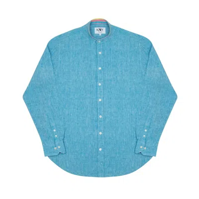 Koy Clothing Men's Blue Turquoise Linen Shirt - Grandfather Collar