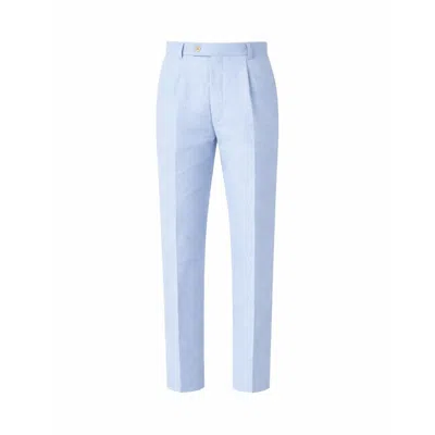 Koy Clothing Men's Light Blue Suit Trousers - Linen, Wool & Silk