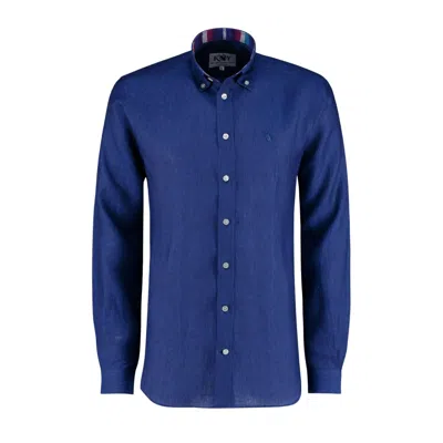 Koy Clothing Men's Royal Blue Linen Shirt - Button Down Collar