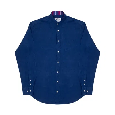 Koy Clothing Men's Royal Blue Linen Shirt - Grandfather Collar
