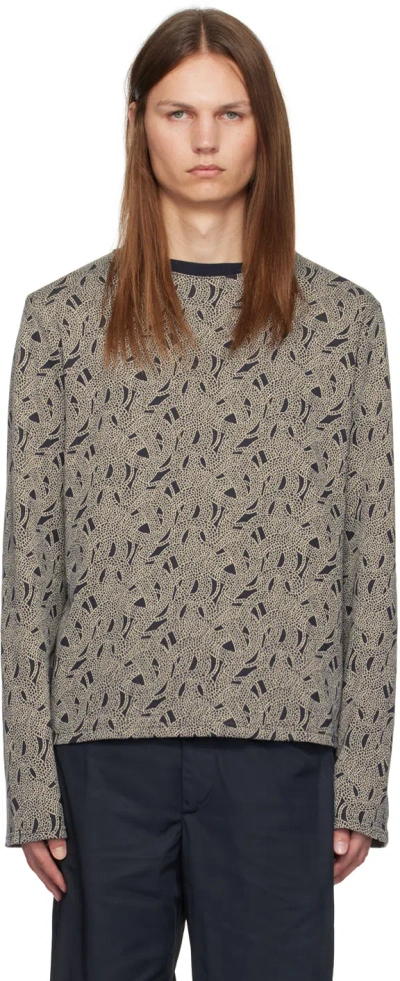 Kozaburo Black & Off-white Crewneck Sweater In Charcoal