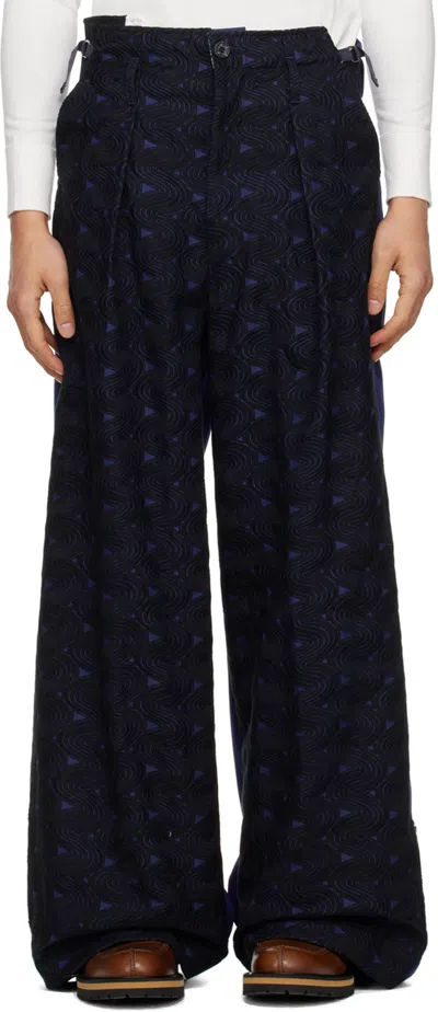 Kozaburo Navy & Black Attender Trousers In Navy X Black