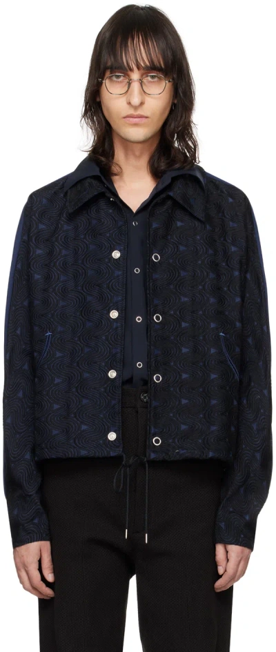 Kozaburo Navy Coach Jacket In Navy X Black