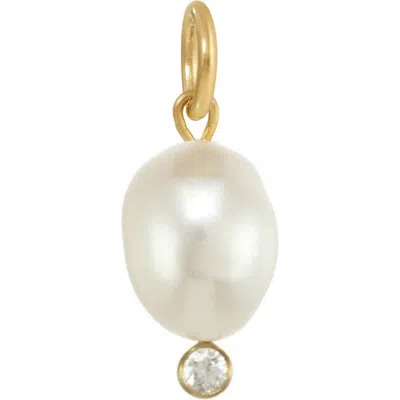 Kozakh Freshwater Pearl & Cubic Zirconia Charm In Gold