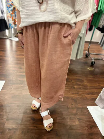 Kozan Hayes Crinkle Waistband Pant In Melon In Orange