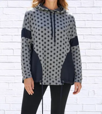 Kozan Polka Dot Contrast Panel Hoodie In Navy And Grey In Blue