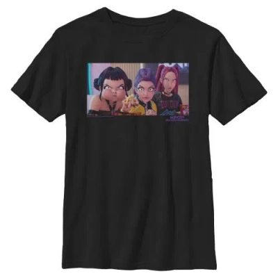 Kpop Demon Hunters Kids' Boy's  Angry Trio Scene  Graphic T-shirt In Black