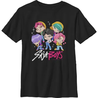 Kpop Demon Hunters Kids' Boy's  Saja Boys Chibi Group  Graphic T-shirt In Black