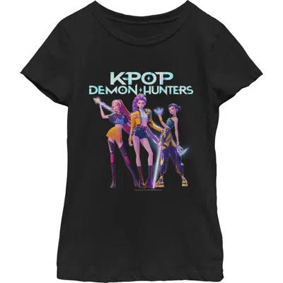 Kpop Demon Hunters Kids' Girl's  Huntr/x Battle Ready Group Shot  Graphic T-shirt In Black
