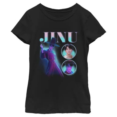 Kpop Demon Hunters Kids' Girl's  Jinu Saja Boy Collage  Graphic T-shirt In Black