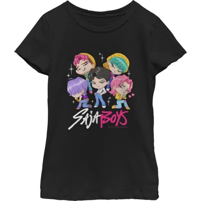 Kpop Demon Hunters Kids' Girl's  Saja Boys Chibi Group  Graphic T-shirt In Black