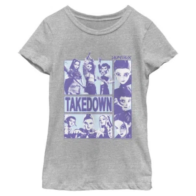 Kpop Demon Hunters Kids' Girl's  Takedown Huntrix Logo  Graphic T-shirt In Gray