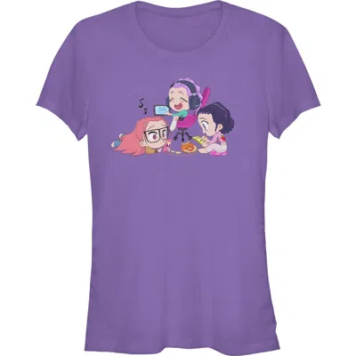 Kpop Demon Hunters Kids' Junior's  Chibi Girls Playing  Graphic T-shirt In Purple