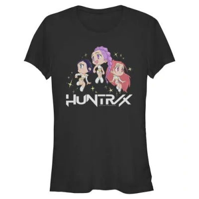 Kpop Demon Hunters Kids' Junior's  Chibi Trio Huntrix  Graphic T-shirt In Black