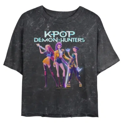 Kpop Demon Hunters Junior's  Girls Group Shot Logo Graphic T-shirt In Black