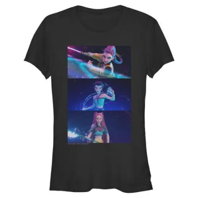 Kpop Demon Hunters Kids' Junior's  Group Shot Trio  Graphic T-shirt In Black