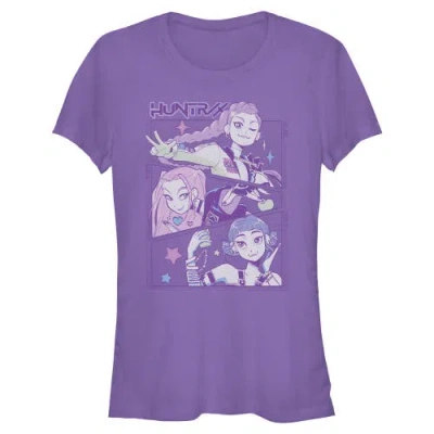 Kpop Demon Hunters Kids' Junior's  Huntrix Group Panels  Graphic T-shirt In Purple