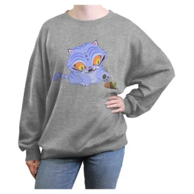 Kpop Demon Hunters Junior's  Mischievous Feline Flowerpot Sweatshirt In Gray