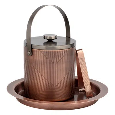 Kraftware Urban Oasis Collection: Chevron 3qt Ice Bucket & Ice Tong Set (designed By Taniya Nayak) In Bronze