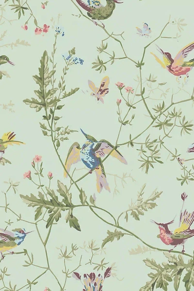 Kravet Hummingbirds Nature Wallpaper In Green