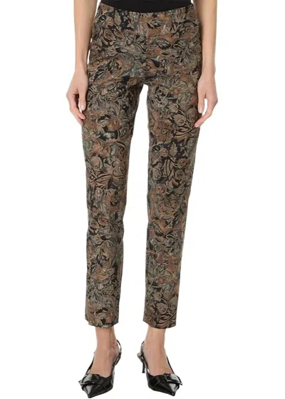 Krazy Larry Pull-on Ankle Pants In Brown Leaves In Animal Print