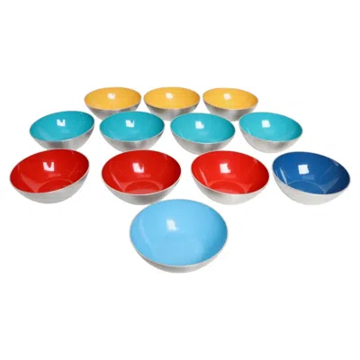 Pre-owned Krenit Set Of Twelve Small Danish Modern Enamel And Brushed Aluminum Snack Bowls In Gray