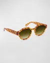 Krewe Astor Beveled Acetate Round Sunglasses In Fernet