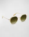 Krewe Calliope Checkered Mixed-media Round Sunglasses In Yuzu