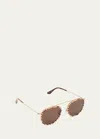 Krewe Chartres Titanium & Acetate Aviator Sunglasses In Caffe Dolce 18k