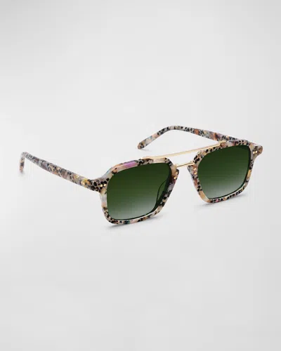 Krewe Colton Patterned Acetate Aviator Sunglasses In Green