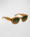 KREWE MARGARET CHECKERED ACETATE OVAL SUNGLASSES