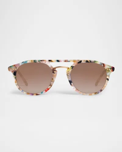 Krewe Markle Acetate & Stainless Steel Round Sunglasses In Brown