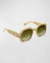 Krewe Naomi Checkered Acetate Round Sunglasses In Yuzu