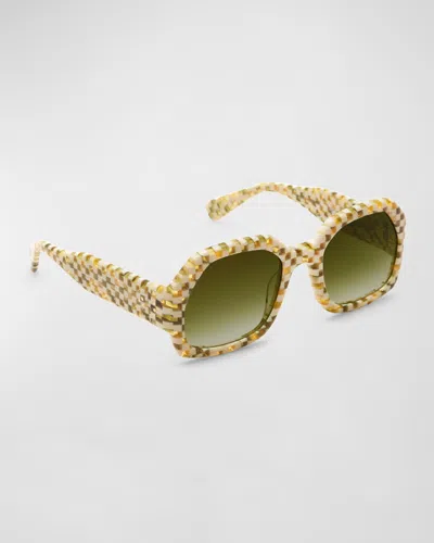 Krewe Naomi Checkered Acetate Round Sunglasses In Metallic