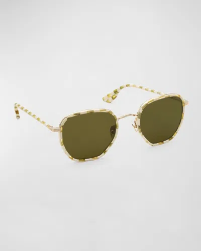 Krewe Pascal Acetate & Stainless Steel Round Sunglasses In 12k Titanium Oki Yuzu