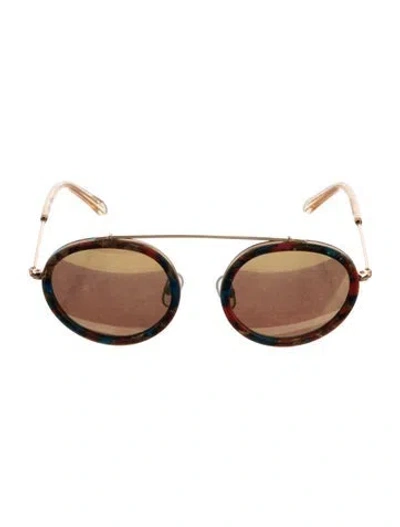 Pre-owned Krewe Round Mirrored Sunglasses In Gold