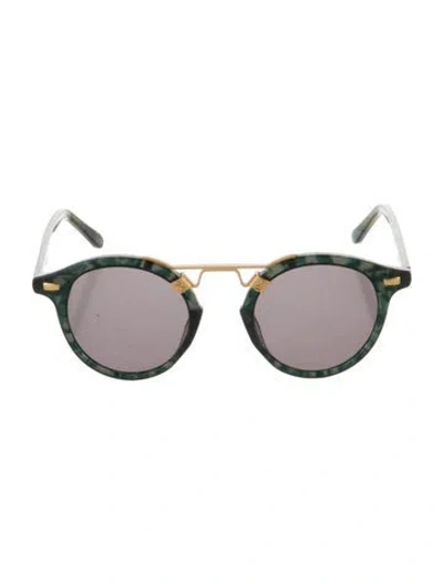 Pre-owned Krewe Round Mirrored Sunglasses In Green