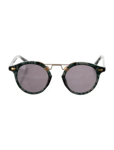 Pre-owned Krewe Round Mirrored Sunglasses In Green