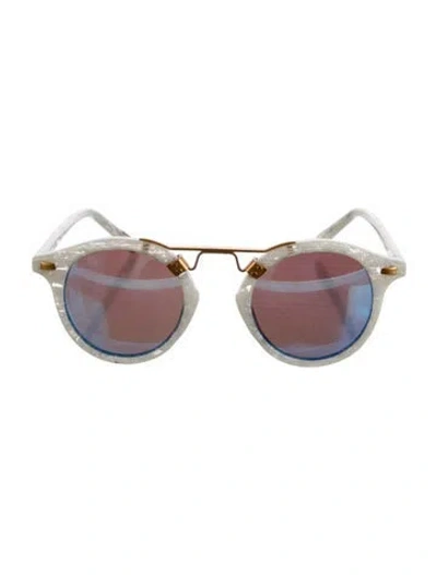 Pre-owned Krewe Round Mirrored Sunglasses In White