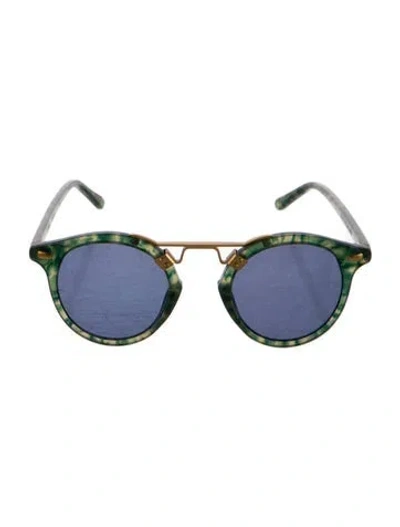 Pre-owned Krewe Round Tinted Sunglasses In Green
