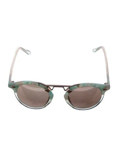 Pre-owned Krewe Round Tinted Sunglasses In Green