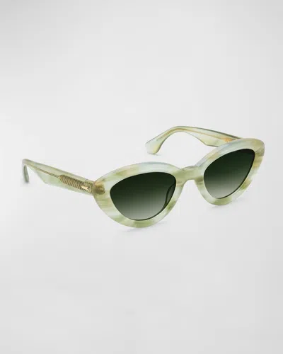 Krewe Sasha Green Acetate Cat-eye Sunglasses