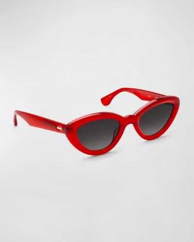 Krewe Sasha Red Acetate Cat-eye Sunglasses