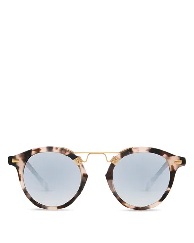Krewe St. Louis 24k Round Sunglasses, 46mm In Matte Sunday Tortoise Gold/silver Gradie