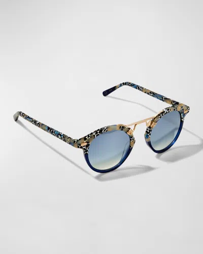 Krewe St. Louis Round Sunglasses With Metal Keyhole - Milano In Blue