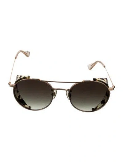 Pre-owned Krewe Tchoup Blinker Round Sunglasses In Gold/metallic